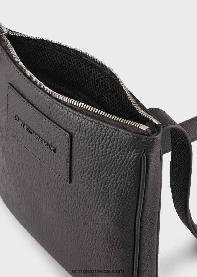 άνδρες Armani επίπεδη, τσαντάκι ώμου από δέρμα 4046R61986 σκούρο γκρίζο