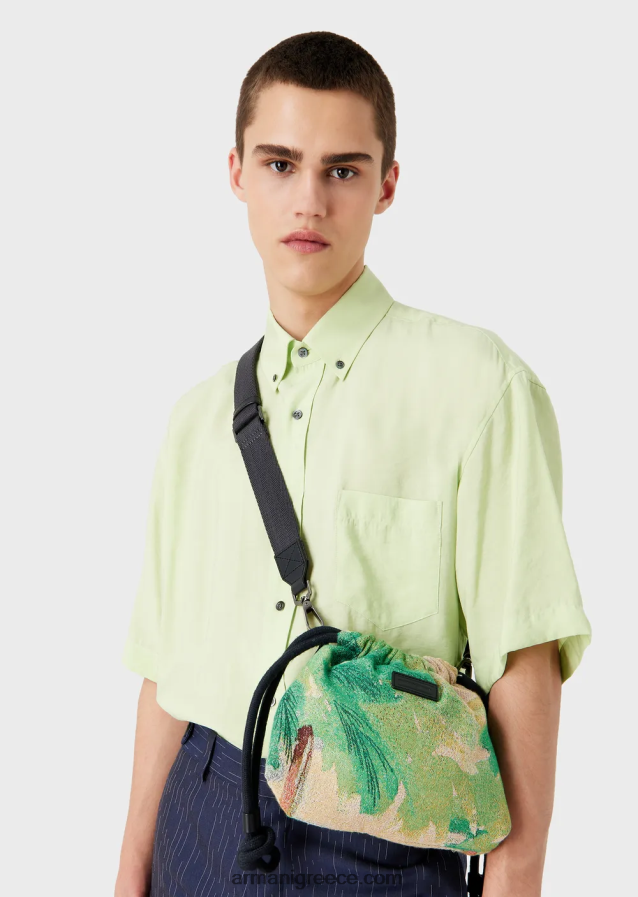 άνδρες Armani αναστρέψιμη νάιλον μίνι τσάντα χιαστί με στάμπα παλάμης 4046R61987