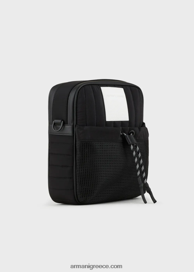 άνδρες Armani ανακυκλωμένη, καπιτονέ ripstop νάιλον τσάντα χιαστί 4046R61972 μαύρος