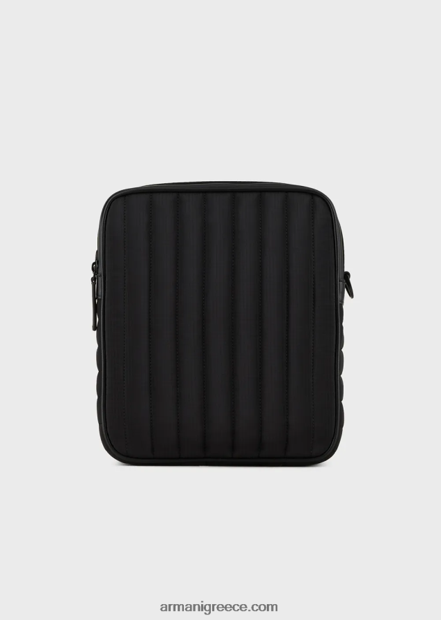 άνδρες Armani ανακυκλωμένη, καπιτονέ ripstop νάιλον τσάντα χιαστί 4046R61972 μαύρος