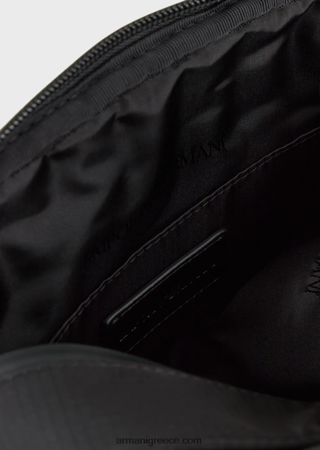 άνδρες Armani ανακυκλωμένη, καπιτονέ ripstop νάιλον τσάντα χιαστί 4046R61972 μαύρος