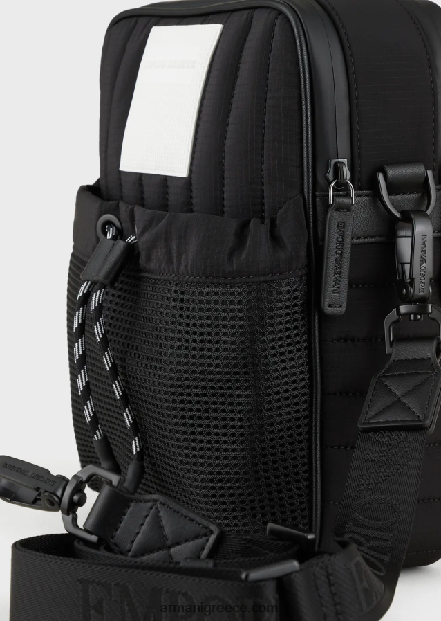 άνδρες Armani ανακυκλωμένη, καπιτονέ ripstop νάιλον τσάντα χιαστί 4046R61972 μαύρος