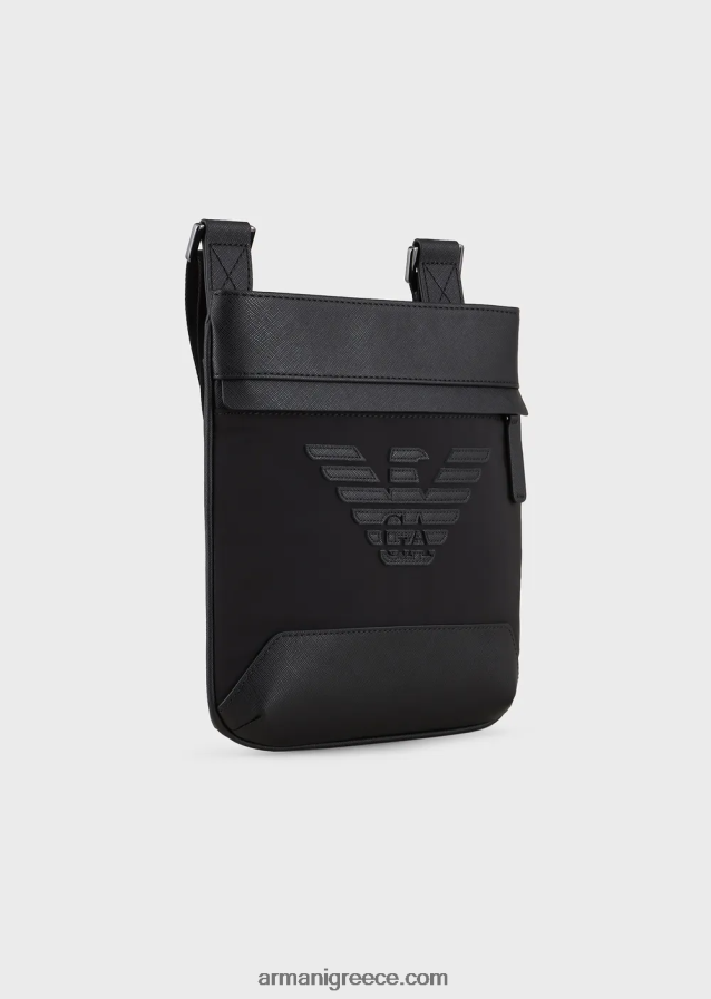 άνδρες Armani Τσάντα ώμου με στάμπα saffiano, αναγεννημένο δέρμα 4046R61979 μαύρος