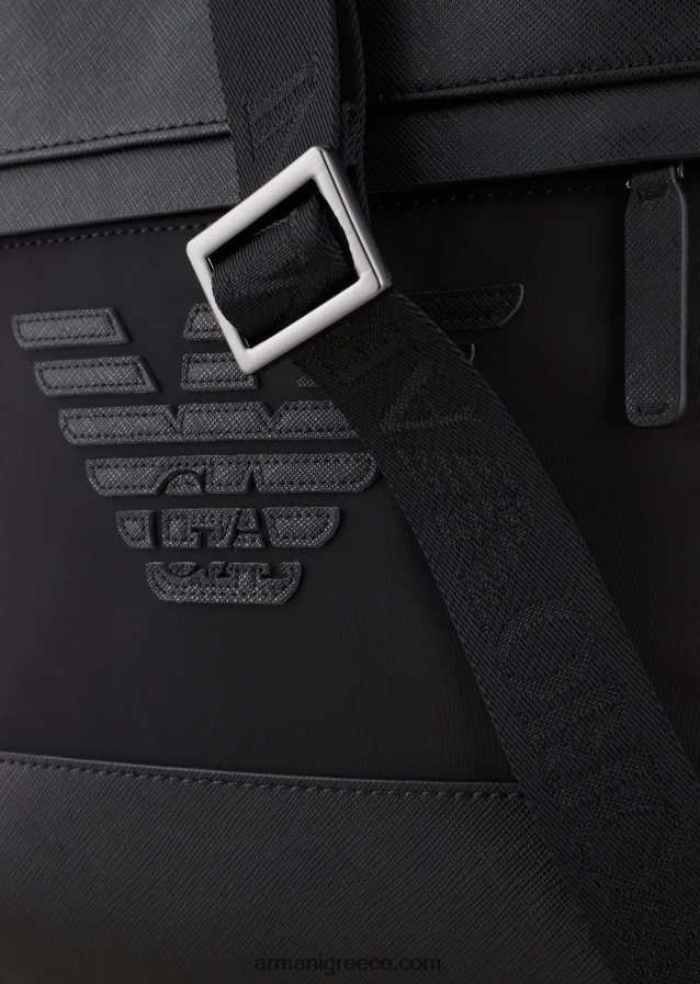 άνδρες Armani Τσάντα ώμου με στάμπα saffiano, αναγεννημένο δέρμα 4046R61979 μαύρος