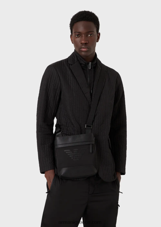 άνδρες Armani Τσάντα ώμου με στάμπα saffiano, αναγεννημένο δέρμα 4046R61979 μαύρος