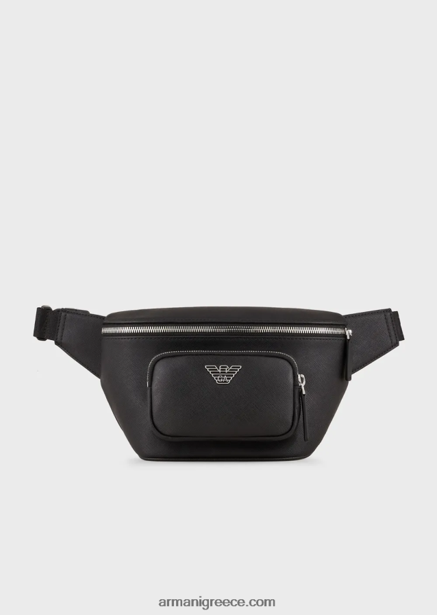 άνδρες Armani Τσάντα ζώνης από αναγεννημένο δέρμα με πατέ αετού 4046R61966 μαύρος