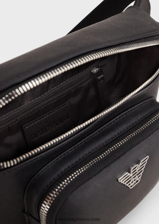 άνδρες Armani Τσάντα ζώνης από αναγεννημένο δέρμα με πατέ αετού 4046R61966 μαύρος