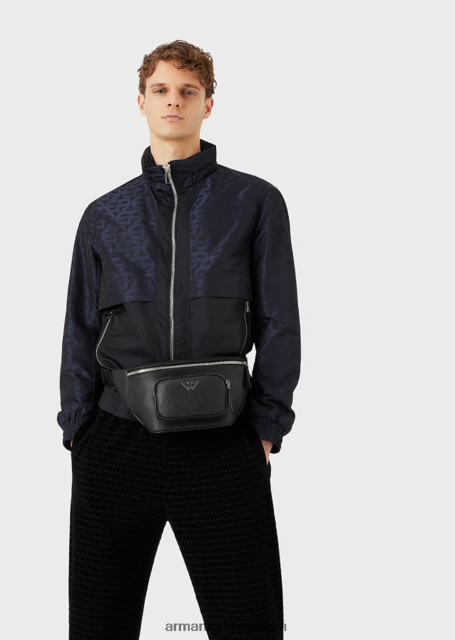 άνδρες Armani Τσάντα ζώνης από αναγεννημένο δέρμα με πατέ αετού 4046R61966 μαύρος