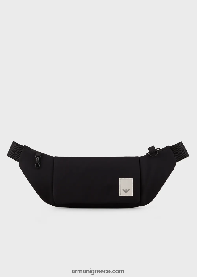 άνδρες Armani αδιάβροχη νάιλον τσάντα ζωνών πρώτης ανάγκης ταξιδιού 4046R61969 μαύρο λογότυπο