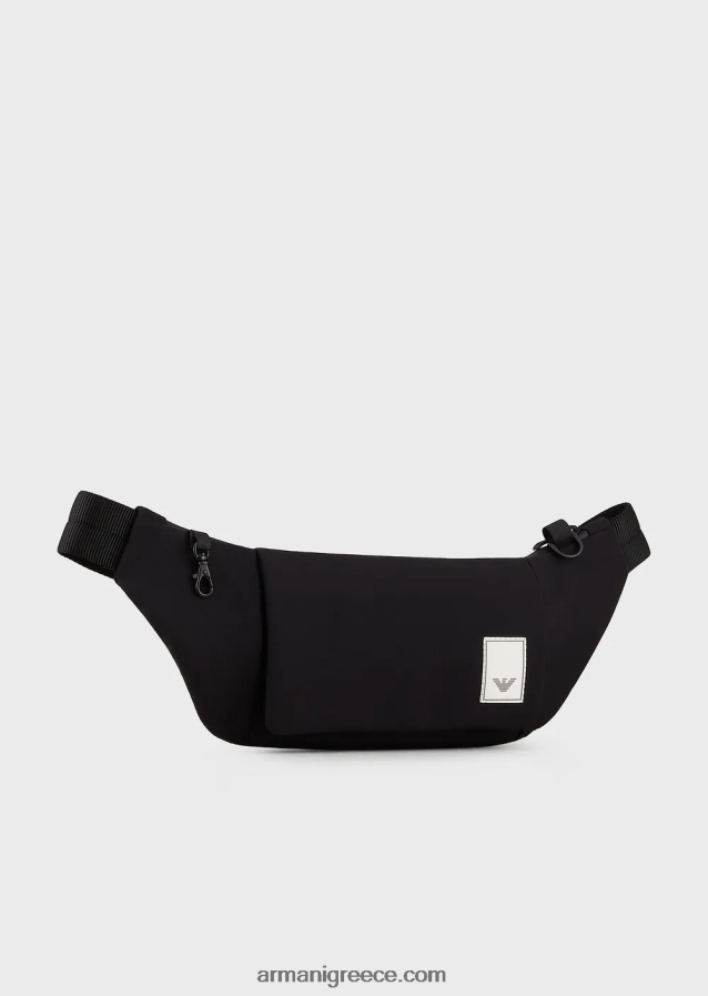 άνδρες Armani αδιάβροχη νάιλον τσάντα ζωνών πρώτης ανάγκης ταξιδιού 4046R61969 μαύρο λογότυπο
