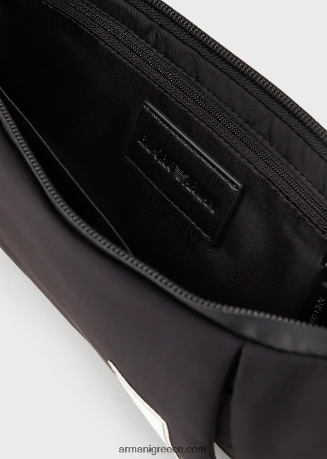 άνδρες Armani αδιάβροχη νάιλον τσάντα ζωνών πρώτης ανάγκης ταξιδιού 4046R61969 μαύρο λογότυπο