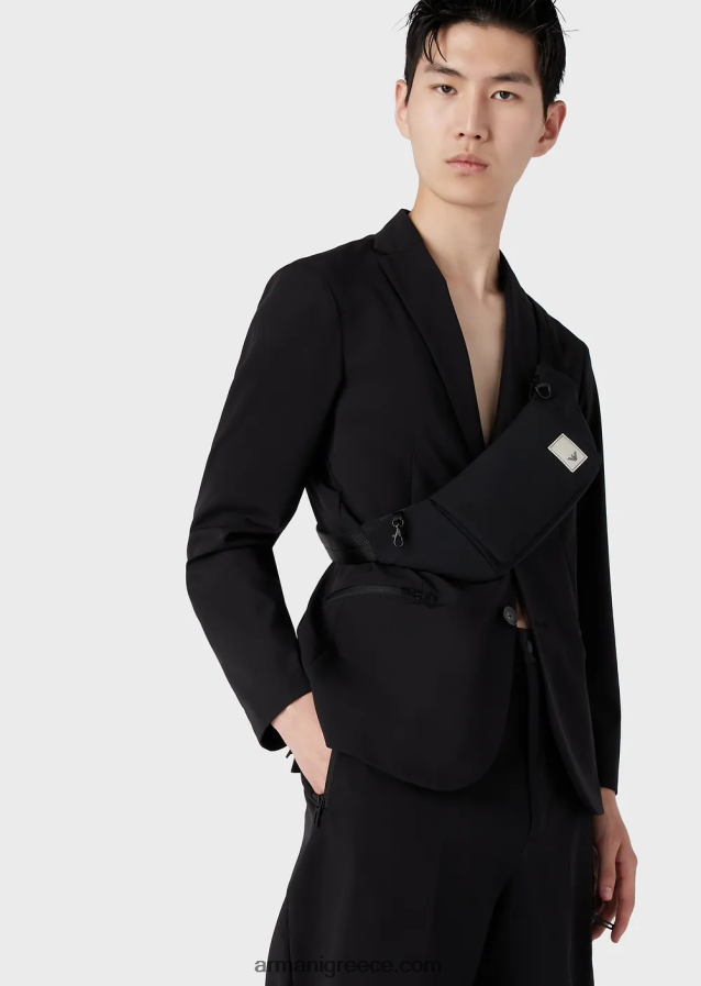 άνδρες Armani αδιάβροχη νάιλον τσάντα ζωνών πρώτης ανάγκης ταξιδιού 4046R61969 μαύρο λογότυπο