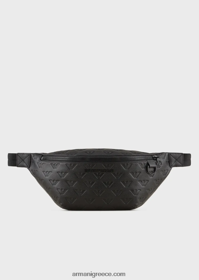 άνδρες Armani δερμάτινη τσάντα ζώνης με ανάγλυφο αετό 4046R61970 μαύρος