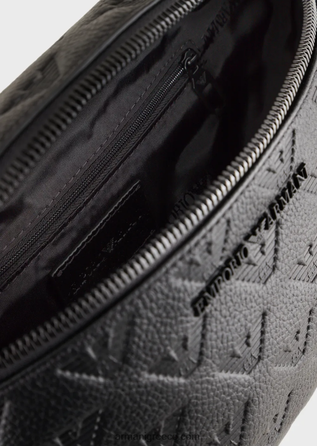 άνδρες Armani δερμάτινη τσάντα ζώνης με ανάγλυφο αετό 4046R61970 μαύρος