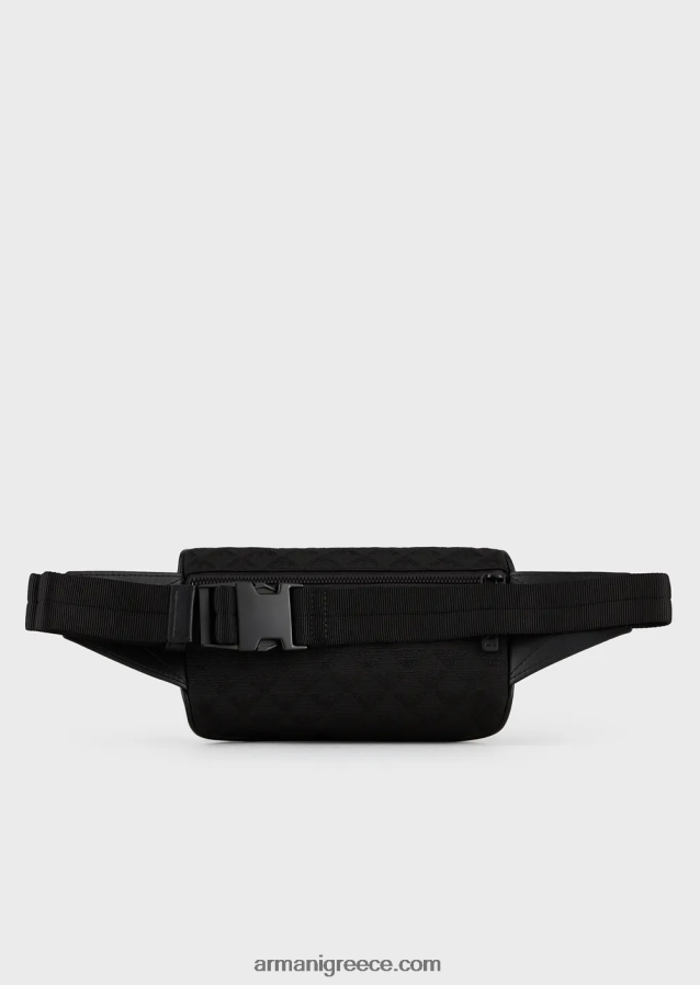 άνδρες Armani νάιλον τσάντα ζώνης με ζακάρ αετό παντού 4046R61971 μαύρος