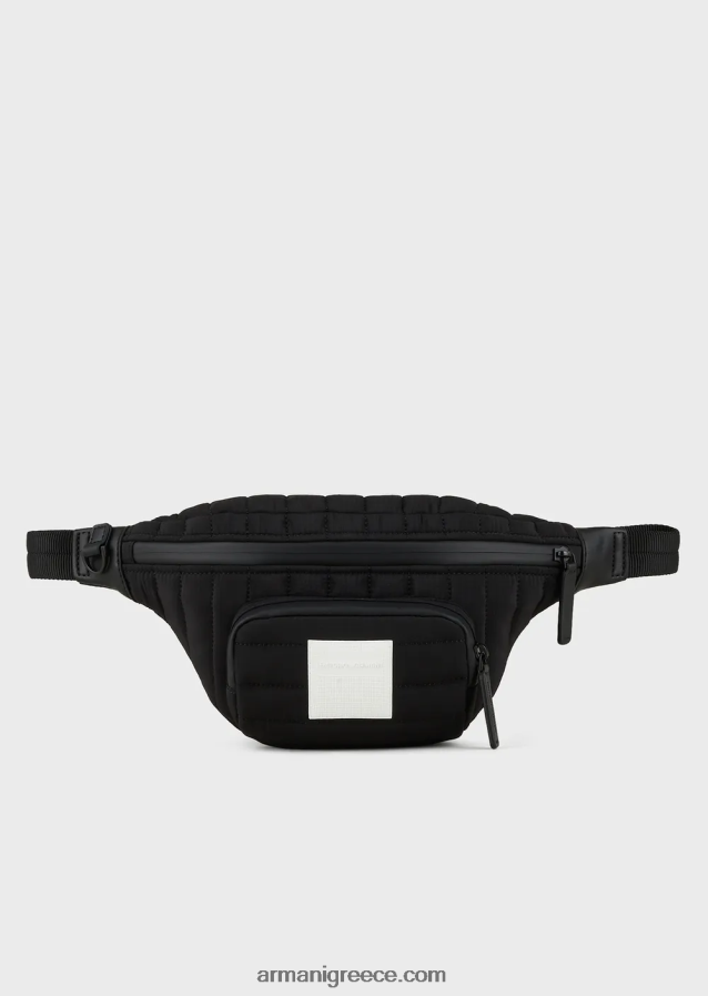 άνδρες Armani ανακυκλωμένη, καπιτονέ ripstop νάιλον τσάντα ζώνης 4046R61965 μαύρος