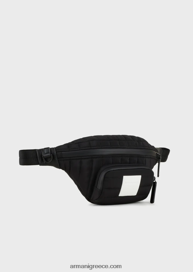 άνδρες Armani ανακυκλωμένη, καπιτονέ ripstop νάιλον τσάντα ζώνης 4046R61965 μαύρος