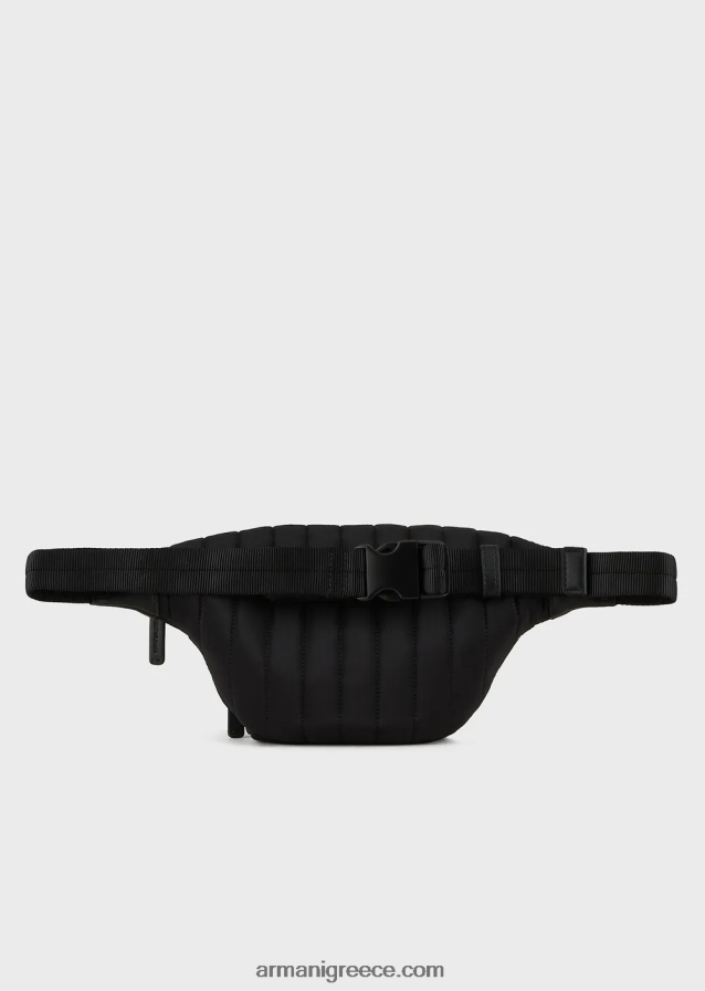 άνδρες Armani ανακυκλωμένη, καπιτονέ ripstop νάιλον τσάντα ζώνης 4046R61965 μαύρος