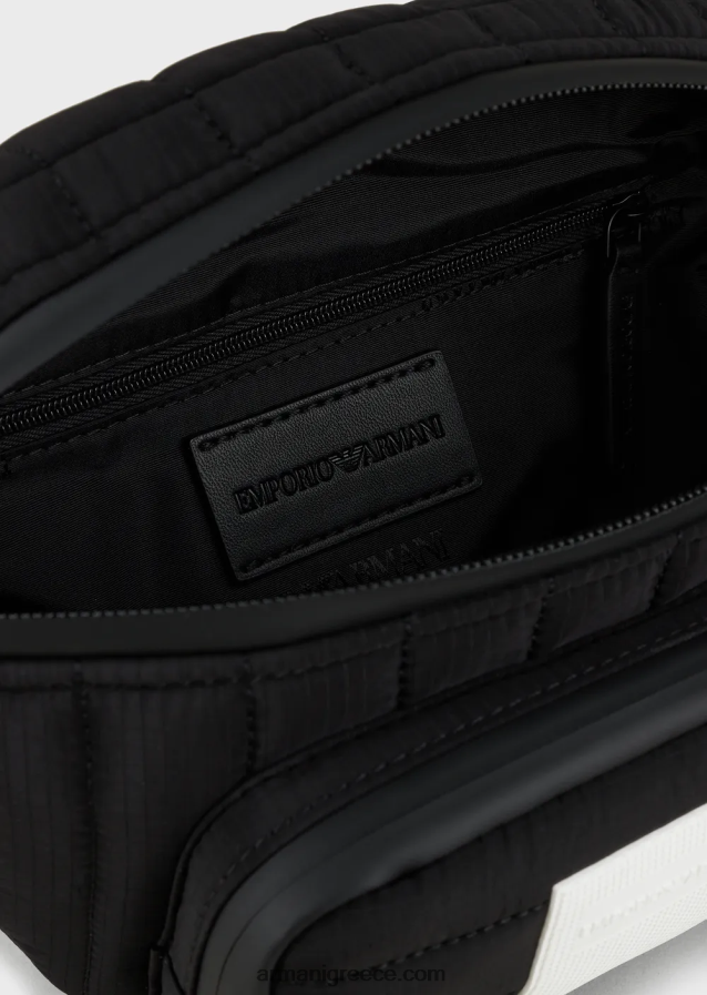 άνδρες Armani ανακυκλωμένη, καπιτονέ ripstop νάιλον τσάντα ζώνης 4046R61965 μαύρος