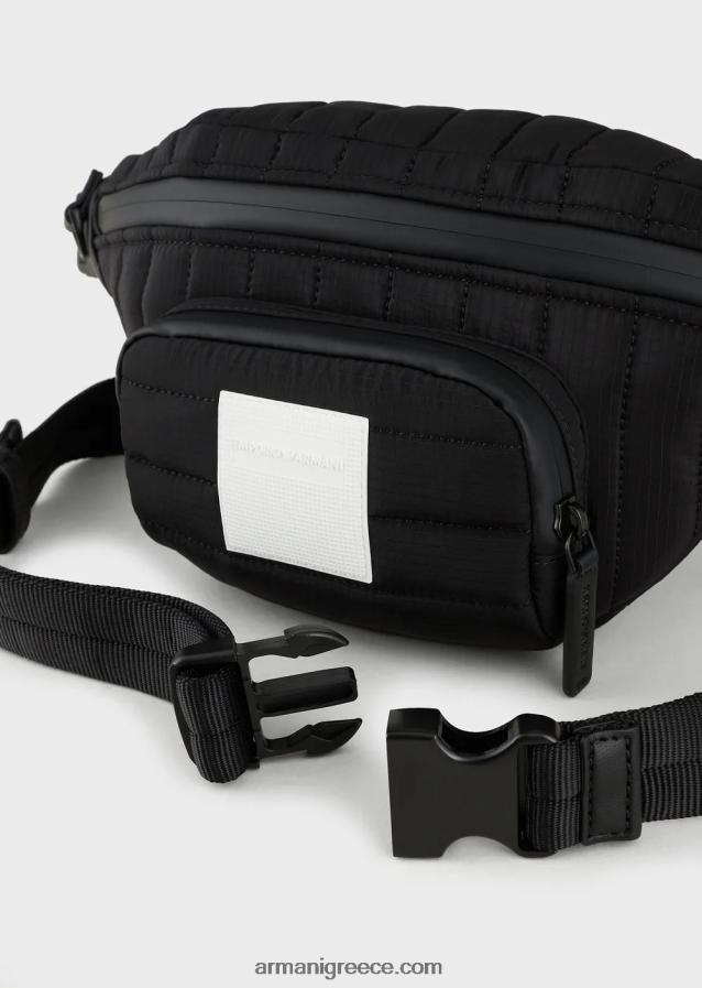 άνδρες Armani ανακυκλωμένη, καπιτονέ ripstop νάιλον τσάντα ζώνης 4046R61965 μαύρος