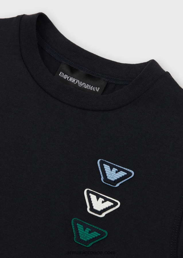 αγόρι Armani μπλουζάκι ζέρσεϊ με πολύχρωμο μπάλωμα αετού 4046R62372 ναυτικό μπλε