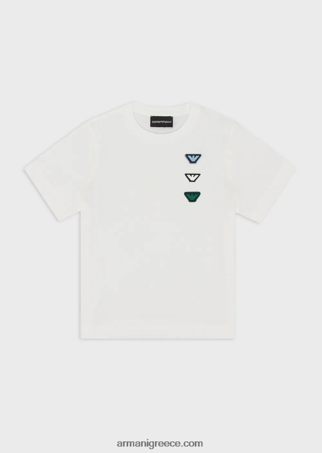 αγόρι Armani μπλουζάκι ζέρσεϊ με πολύχρωμο μπάλωμα αετού 4046R62373 άσπρο
