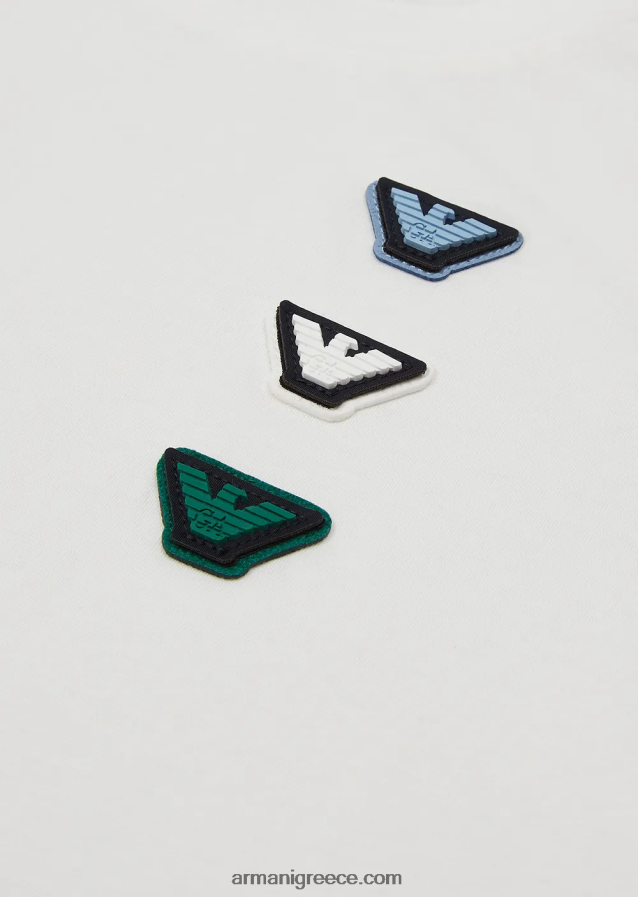 αγόρι Armani μπλουζάκι ζέρσεϊ με πολύχρωμο μπάλωμα αετού 4046R62373 άσπρο