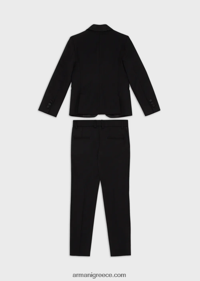 αγόρι Armani μονόστομο σμόκιν κοστούμι από ανοιχτό μάλλινο με σατέν λεπτομέρειες 4046R62395 μαύρος