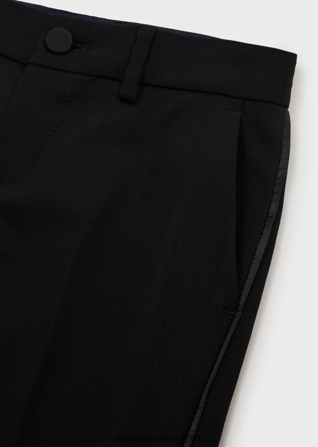 αγόρι Armani μονόστομο σμόκιν κοστούμι από ανοιχτό μάλλινο με σατέν λεπτομέρειες 4046R62395 μαύρος