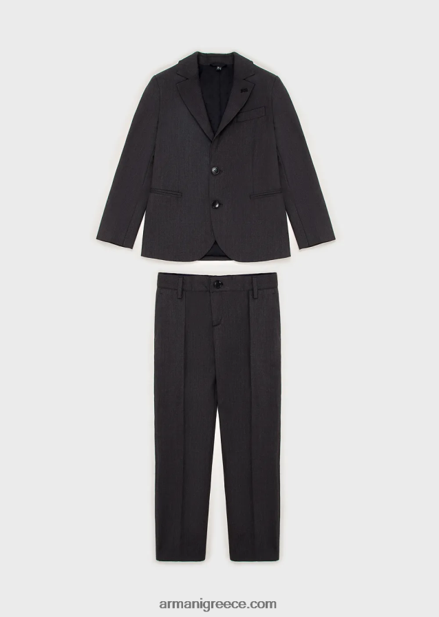 αγόρι Armani μονόπλευρο κοστούμι από ελαφρύ παρθένο μαλλί 4046R62396 σκούρο γκρίζο