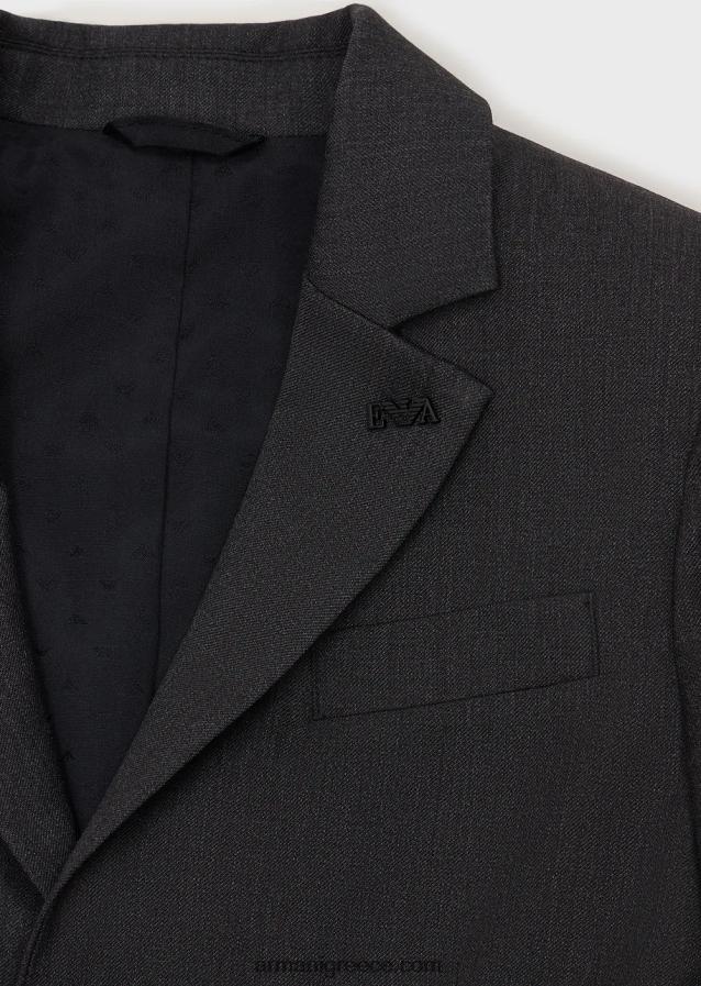 αγόρι Armani μονόπλευρο κοστούμι από ελαφρύ παρθένο μαλλί 4046R62396 σκούρο γκρίζο