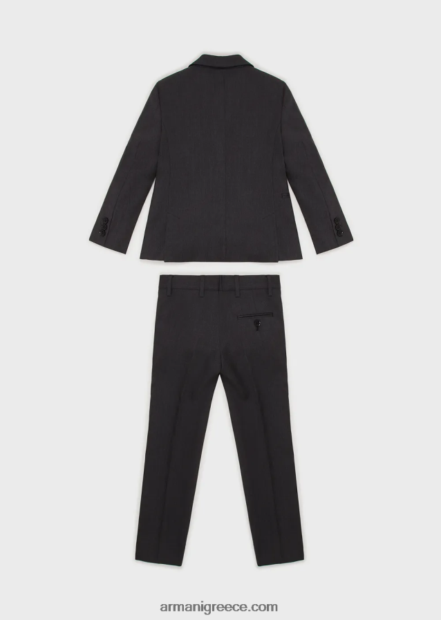 αγόρι Armani μονόπλευρο κοστούμι από ελαφρύ παρθένο μαλλί 4046R62396 σκούρο γκρίζο