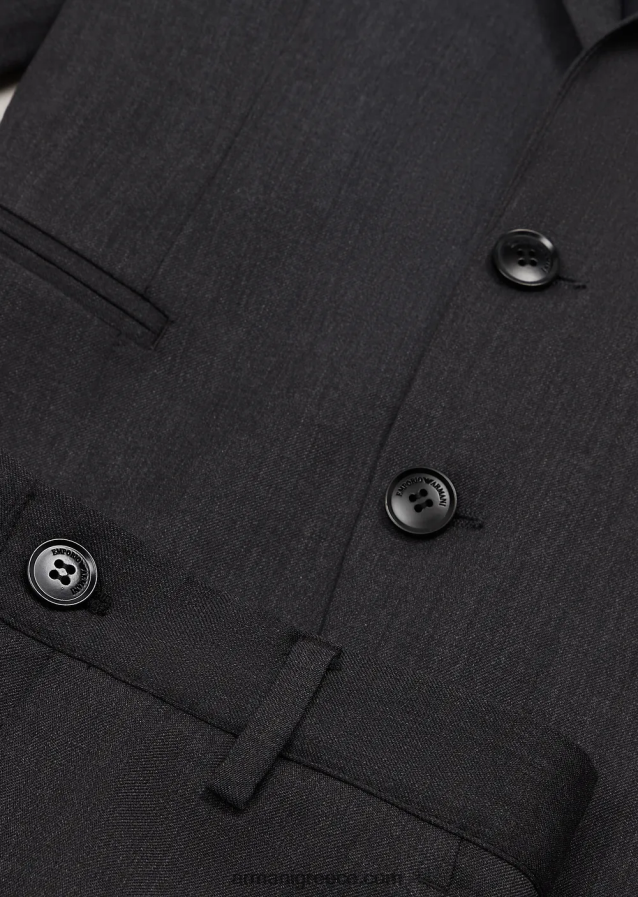 αγόρι Armani μονόπλευρο κοστούμι από ελαφρύ παρθένο μαλλί 4046R62396 σκούρο γκρίζο