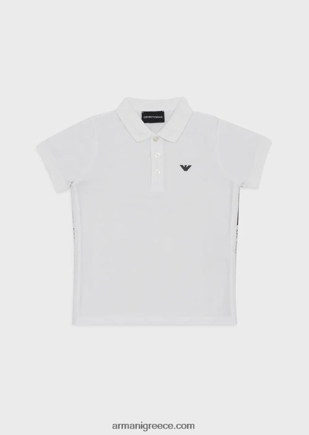 αγόρι Armani Πικέ μπλουζάκι πόλο με μερσερίντ με λογότυπο αετού 4046R62399 άσπρο