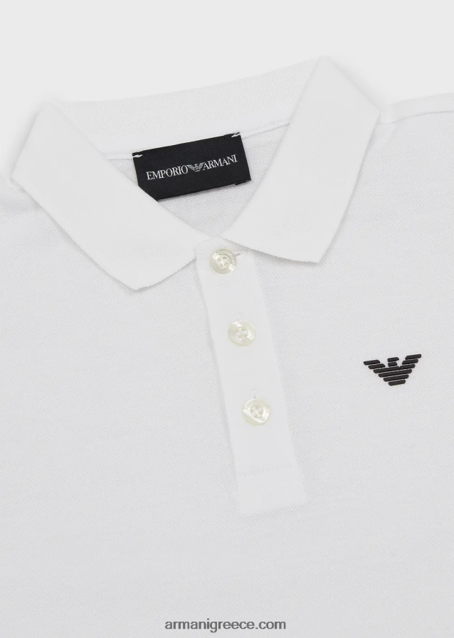αγόρι Armani Πικέ μπλουζάκι πόλο με μερσερίντ με λογότυπο αετού 4046R62399 άσπρο
