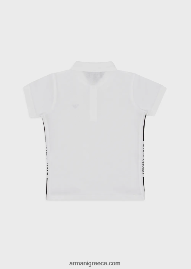 αγόρι Armani Πικέ μπλουζάκι πόλο με μερσερίντ με λογότυπο αετού 4046R62399 άσπρο