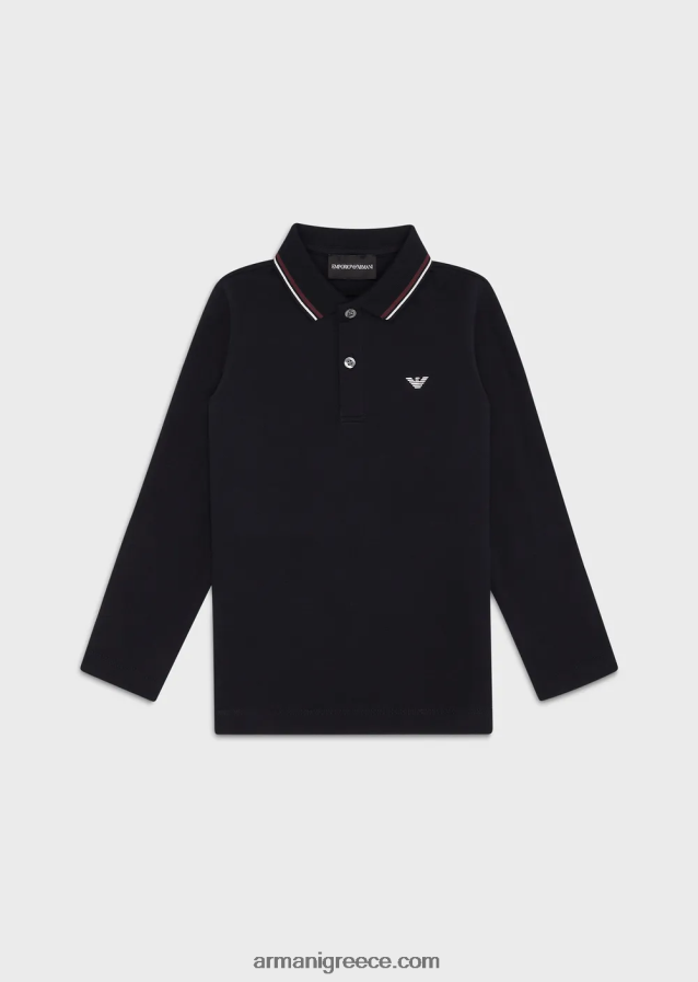 αγόρι Armani Πόλο μακρυμάνικο μπλουζάκι πόλο με ριγέ τελειώματα 4046R62403 ναυτικό μπλε