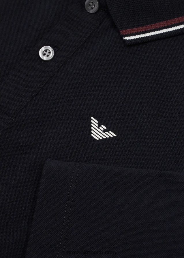 αγόρι Armani Πόλο μακρυμάνικο μπλουζάκι πόλο με ριγέ τελειώματα 4046R62403 ναυτικό μπλε