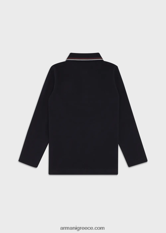 αγόρι Armani Πόλο μακρυμάνικο μπλουζάκι πόλο με ριγέ τελειώματα 4046R62403 ναυτικό μπλε