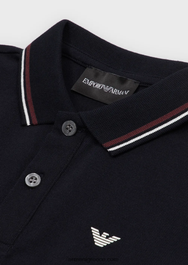 αγόρι Armani Πόλο μακρυμάνικο μπλουζάκι πόλο με ριγέ τελειώματα 4046R62403 ναυτικό μπλε