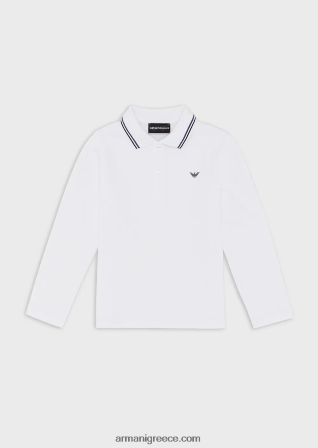 αγόρι Armani Πόλο μακρυμάνικο μπλουζάκι πόλο με ριγέ τελειώματα 4046R62404 άσπρο