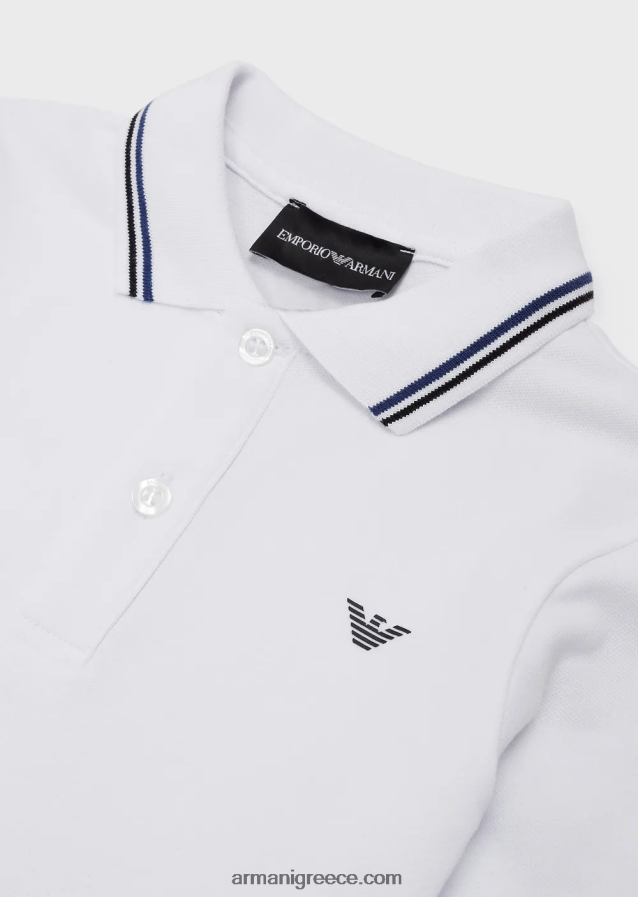αγόρι Armani Πόλο μακρυμάνικο μπλουζάκι πόλο με ριγέ τελειώματα 4046R62404 άσπρο