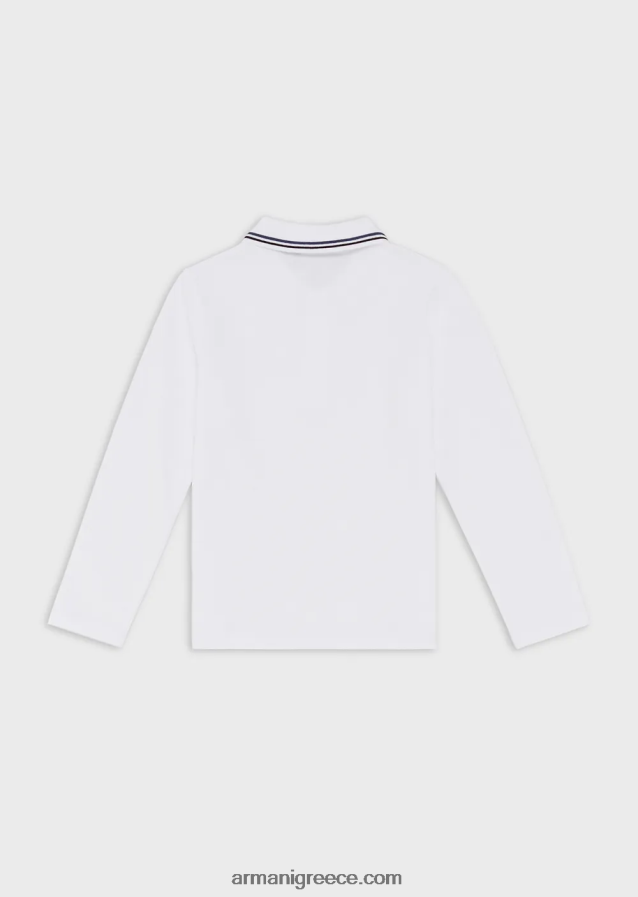 αγόρι Armani Πόλο μακρυμάνικο μπλουζάκι πόλο με ριγέ τελειώματα 4046R62404 άσπρο