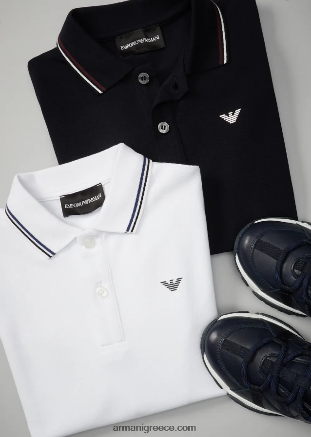 αγόρι Armani Πόλο μακρυμάνικο μπλουζάκι πόλο με ριγέ τελειώματα 4046R62404 άσπρο