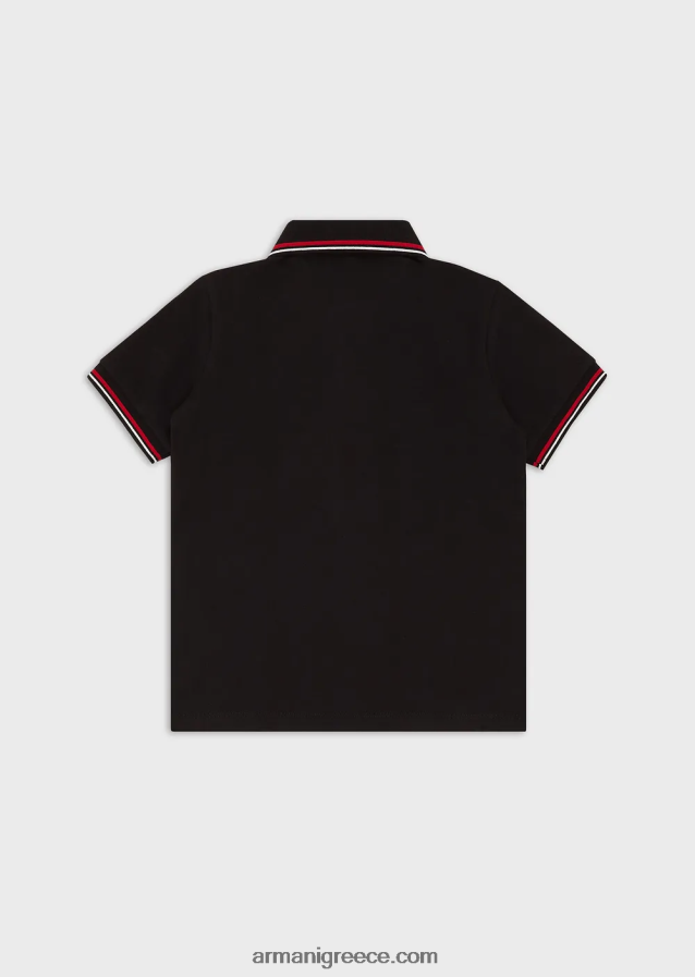 αγόρι Armani ελαστικό πικέ πόλο μπλουζάκι με ριγέ τελειώματα 4046R62405 μαύρος