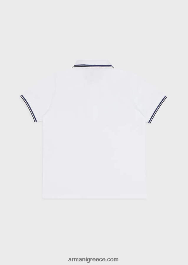 αγόρι Armani ελαστικό πικέ πόλο μπλουζάκι με ριγέ τελειώματα 4046R62406 άσπρο