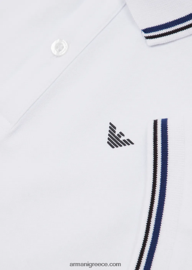 αγόρι Armani ελαστικό πικέ πόλο μπλουζάκι με ριγέ τελειώματα 4046R62406 άσπρο