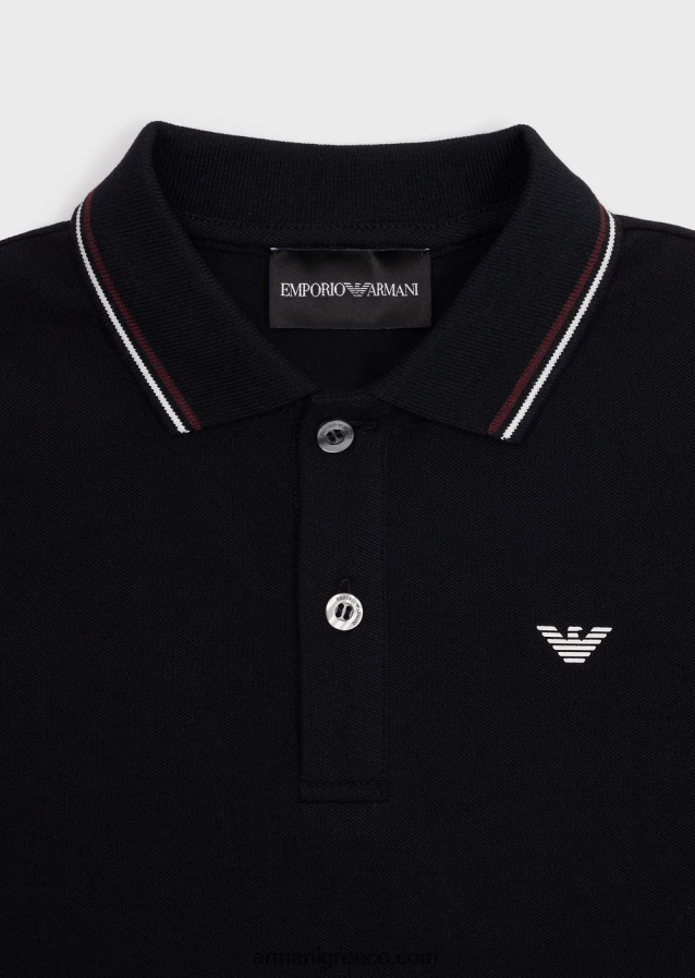 αγόρι Armani ελαστικό πικέ πόλο μπλουζάκι με ριγέ τελειώματα 4046R62407 ναυτικό μπλε