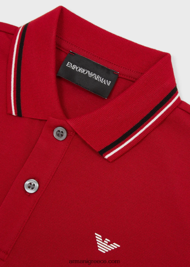 αγόρι Armani ελαστικό πικέ πόλο μπλουζάκι με ριγέ τελειώματα 4046R62408