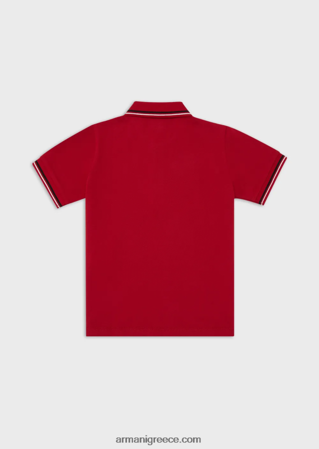 αγόρι Armani ελαστικό πικέ πόλο μπλουζάκι με ριγέ τελειώματα 4046R62408